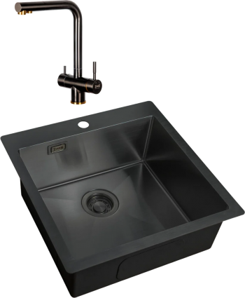 Комплект Мойка кухонная Zorg Light + Смеситель Inox SZR-7039 BR/GRAFIT бронза графит квадратная,  в современном стиле