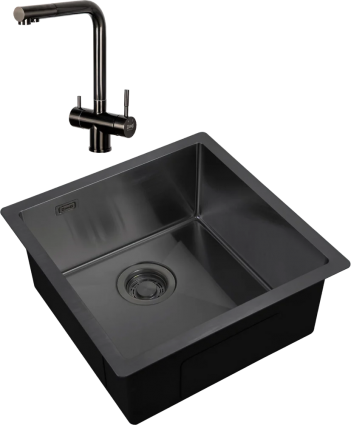 Комплект Мойка кухонная Zorg Light + Смеситель Inox SZR-7039 GRAFIT графит квадратная,  в современном стиле