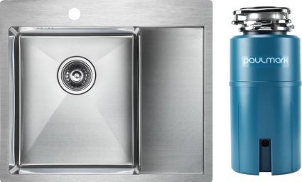Комплект Мойка кухонная Paulmark Flank PM225951-BSL брашированная нержавеющая сталь L + Измельчитель Intenso прямоугольная, с крылом