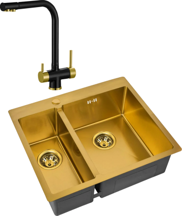 Комплект Мойка кухонная Zorg Inox PVD SZR-59-2-51-R BRONZE R, бронза + Смеситель Sanitary ZR 348 YF BLACK BRONZE, брашированная, прямоугольная