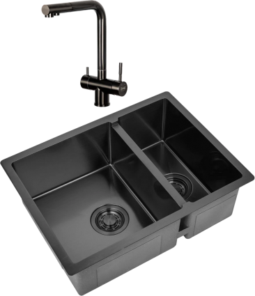 Комплект Мойка кухонная Zorg Light ZL R 580-2-440 GRAFIT графит + Смеситель Inox SZR-7039 GRAFIT графит брашированная, прямоугольная