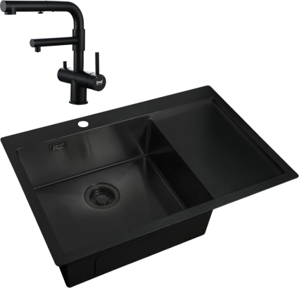 Комплект Мойка кухонная Zorg Light R 780510-L Grafit + Смеситель Sanitary SZR-3216 Grafit графит брашированная, прямоугольная