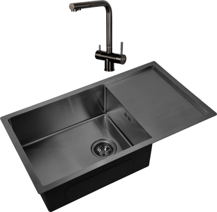 Комплект Мойка кухонная Zorg Inox PVD 7844 grafit + Смеситель Inox SZR-7039 GRAFIT графит брашированная, прямоугольная