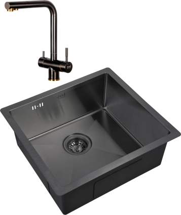 Комплект Мойка кухонная Zorg Inox PVD 4844 grafit + Смеситель Inox SZR-7039 BR/GRAFIT бронза графит брашированная, прямоугольная