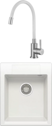 Комплект Мойка кухонная Polygran Argo 420 белый хлопок + Смеситель ESKO Snake K44 W хром, белый, с гибким изливом, матовая, прямоугольная