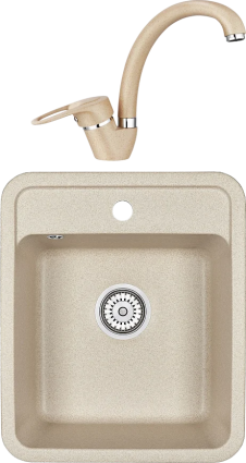 Комплект Мойка кухонная Granula Standart ST-4202 бежевая + Смеситель ST-03 бежевый матовая, прямоугольная