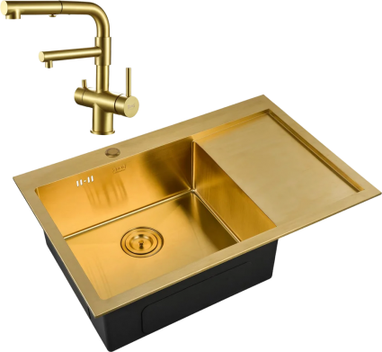 Комплект Мойка кухонная Zorg Inox Pvd SZR-7851-L Bronze + Смеситель Sanitary SZR-3216 Bronze бронза брашированная, прямоугольная