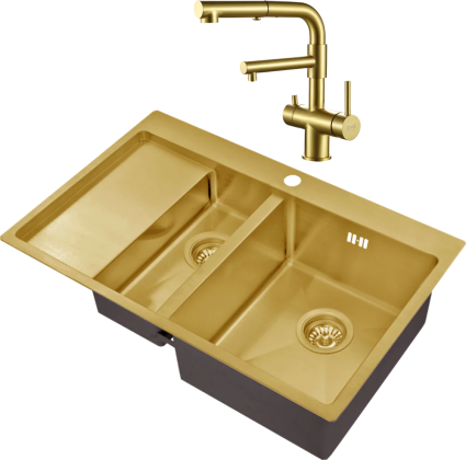 Комплект Мойка кухонная Zorg Inox PVD SZR 5178-2-R bronze + Смеситель Sanitary SZR-3216 Bronze бронза брашированная, прямоугольная