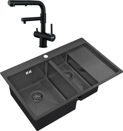 Комплект Мойка кухонная Zorg Inox PVD 5178-2-L grafit + Смеситель Sanitary SZR-3216 Grafit графит брашированная, прямоугольная