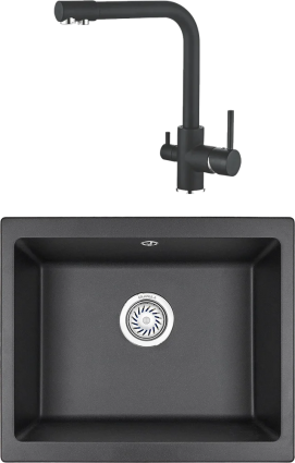 Комплект Мойка кухонная Granula + Смеситель Ledeme L4055B-3 черный матовая, прямоугольная