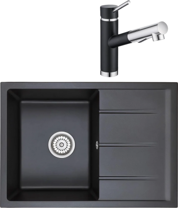 Комплект Мойка кухонная Emar Quartz + Смеситель 3012.12 Оникс матовая, прямоугольная