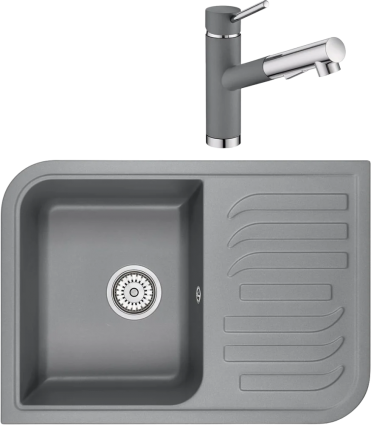 Комплект Мойка кухонная Emar Quartz + Смеситель 3012.9 Алмаз матовая, прямоугольная