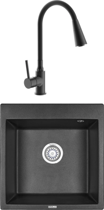 Комплект Мойка кухонная Granula GR-5102 черный + Смеситель Frap H44 F4044-6 с гибким изливом, черный, матовая, квадратная