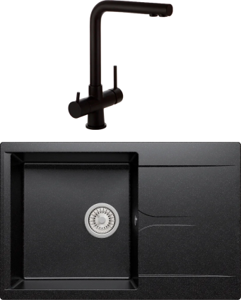 Комплект Мойка кухонная Polygran Gals 760 черная + Смеситель Veragio Milano 30636 черный матовый матовая, прямоугольная