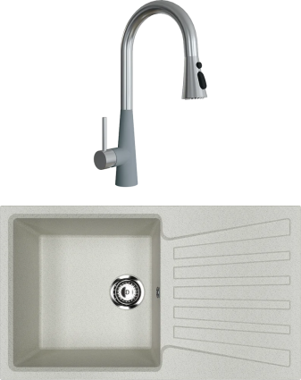 Комплект Мойка кухонная Ulgran U-703 -310 серая + Смеситель Florentina Вита Pro FL серый шелк матовая, прямоугольная