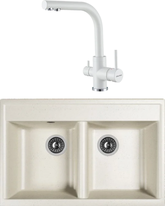Комплект Мойка кухонная Dr. Gans Astra 780 белая + Смеситель Paulmark Essen Es213011-431TW белый матовый глянцевая, прямоугольная