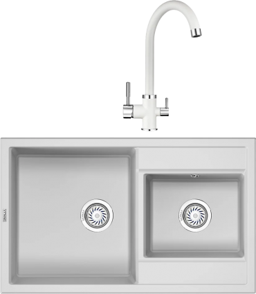 Комплект Мойка кухонная Granula GR-8201 арктик + Смеситель GR-2168 арктик матовая, прямоугольная