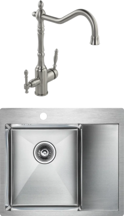 Комплект Мойка кухонная Paulmark Flank PM225951-BSL брашированная нержавеющая сталь L + Смеситель Veragio Venezia 30637 нержавеющая сталь прямоугольная, с крылом