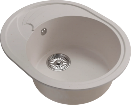 Мойка кухонная Mixline ML-GM17 белая матовая, овальная, с крылом, 58x47 см