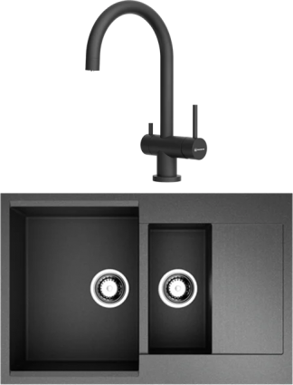 Комплект Мойка кухонная Omoikiri Daisen 78-2-BL черная + Смеситель Yamada P-BL черный матовая, прямоугольная