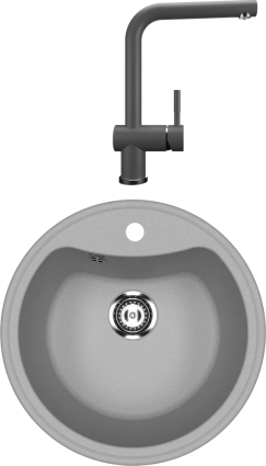 Комплект Мойка кухонная Ulgran U-601 -342 графит + Смеситель U-022 графит матовая, круглая