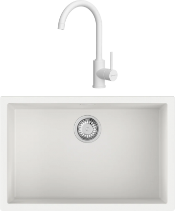 Комплект Мойка кухонная Omoikiri Yamakawa 75T-U/I-WH белая + Смеситель Shinagawa P-WH белый матовая, прямоугольная
