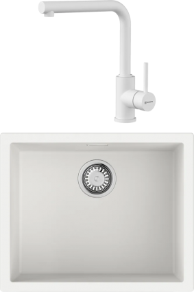 Комплект Мойка кухонная Omoikiri Yamakawa 55T-U/I-WH белая + Смеситель Nakagawa P-WH белый матовая, прямоугольная