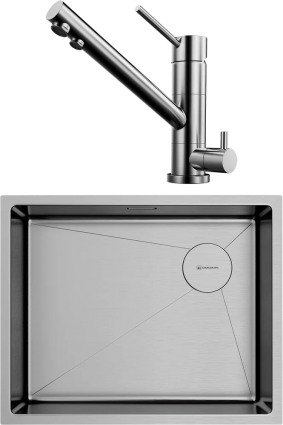 Комплект Мойка кухонная Omoikiri Taki 54-U/IF-IN Side SF нержавеющая сталь + Смеситель Tonami BN нержавеющая сталь брашированная, прямоугольная