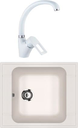 Комплект Мойка кухонная Ulgran U-604 -331 белая + Смеситель Potato P5930 P5930-7 белый матовая, прямоугольная