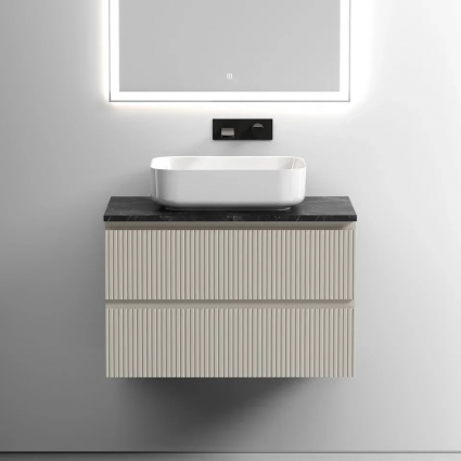 Тумба с раковиной Sancos Snob T 80 см, beige soft, столешница черный мрамор, раковина TT80A1, подвесная, матовая