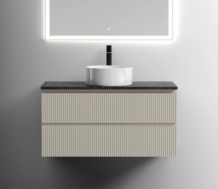 Тумба с раковиной Sancos Snob T 100 см, beige soft, столешница черный мрамор, раковина CN6032, подвесная, матовая