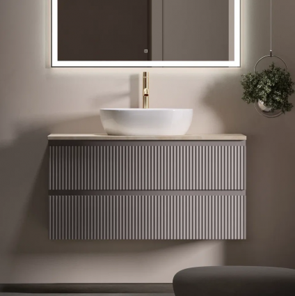 Тумба с раковиной Sancos Snob R 100 см, doha soft, столешница бежевая, раковина CN6019, подвесная, матовая