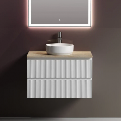 Тумба с раковиной Sancos Snob T 80 см, bianco, столешница бежевая, раковина CN6005, подвесная, матовая