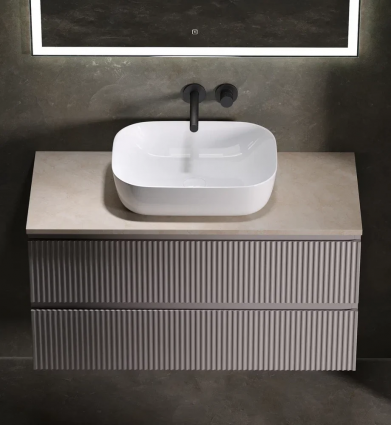 Тумба с раковиной Sancos Snob R 100 см, doha soft, столешница бежевая, раковина CN6008, подвесная, матовая