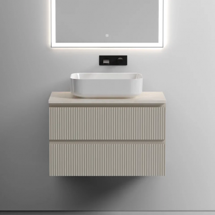 Тумба с раковиной Sancos Snob T 80 см, beige soft, столешница бежевая, раковина CN6011, подвесная, матовая