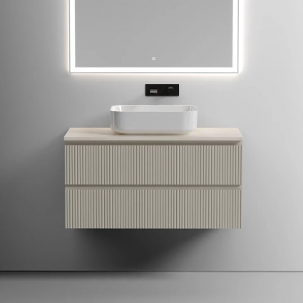 Тумба с раковиной Sancos Snob T 100 см, beige soft, столешница бежевая, раковина CN6011, подвесная, матовая