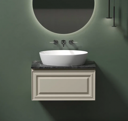 Тумба с раковиной Sancos Very 80 см, beige soft, столешница черный мрамор, раковина CN5018, подвесная, матовая