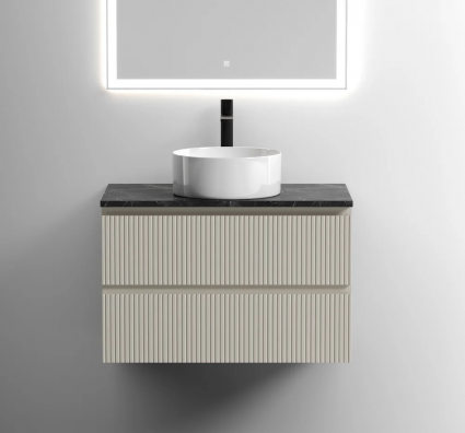 Тумба с раковиной Sancos Snob T 80 см, beige soft, столешница черный мрамор, раковина CN6032, подвесная, матовая