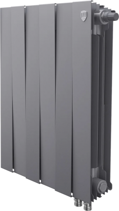 Радиатор биметаллический Royal Thermo Piano Forte 500 VDR80 6 секций, межосевое расстояние 8 см, silver satin, на площадь 13 кв.м., серый