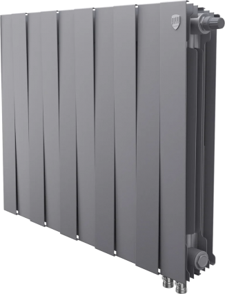 Радиатор биметаллический Royal Thermo Piano Forte 500 VDR80 12 секций, межосевое расстояние 8 см, silver satin, на площадь 25 кв.м., серый