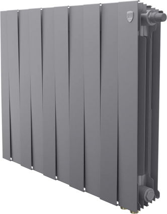 Радиатор биметаллический Royal Thermo Piano Forte 500 VDR80 10 секций, межосевое расстояние 8 см, silver satin, на площадь 21 кв.м., серый