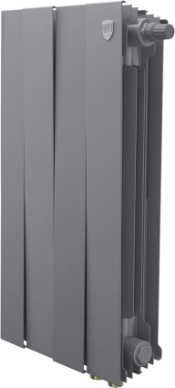Радиатор биметаллический Royal Thermo Piano Forte 500 VDR80 4 секции, межосевое расстояние 8 см, silver satin, на площадь 9 кв.м., серый