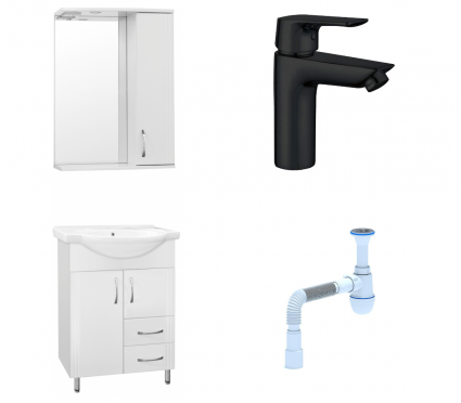 Комплект: Мебель для ванной Style Line Эко Стандарт №10/2 60 + Смеситель Aquanet Static AF330-10B черный + Сифон АниПласт