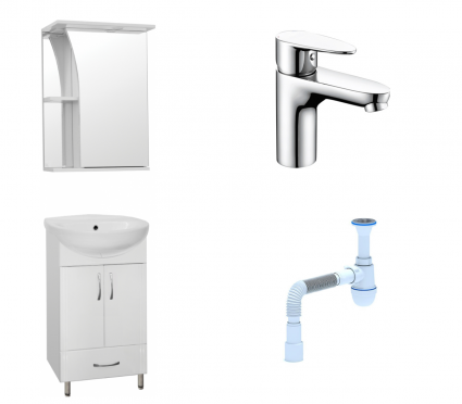 Комплект: Мебель для ванной Style Line Эко Стандарт №9/1Б 50 + Смеситель Wasserkraft Leine 3503 + Сифон АниПласт