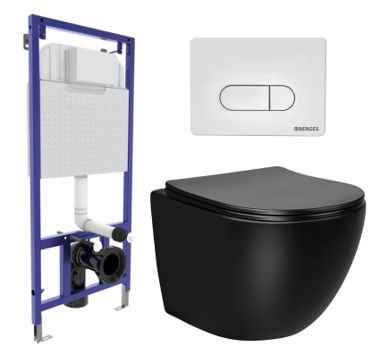 Комплект 3 в 1 инсталляция Berges Wasserhaus Novum 040231 + Унитаз Vincea Globo VT1-14MB + кнопка белая