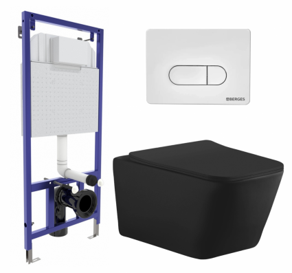 Комплект 3 в 1 инсталляция Berges Wasserhaus Novum 040231 + Унитаз подвесной Aquanet Tavr-W BW 287011 + кнопка белая