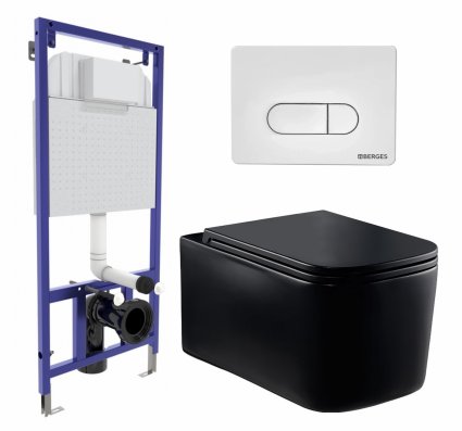 Комплект 3 в 1 инсталляция Berges Wasserhaus Novum 040231 + Унитаз Vincea Ultra Rimless VT1-32MB + кнопка белая