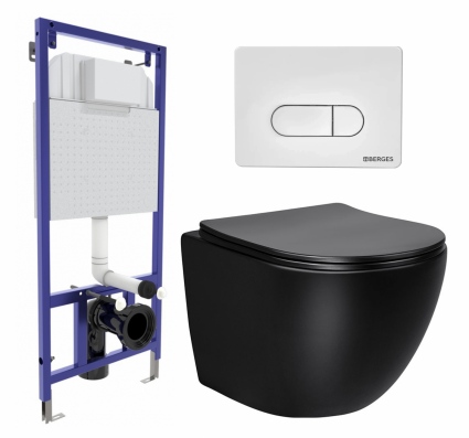 Комплект 3 в 1 инсталляция Berges Wasserhaus Novum 040231 + Унитаз Vincea Globo VT1-14SMB + кнопка белая