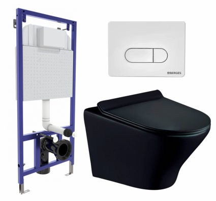 Комплект 3 в 1 инсталляция Berges Wasserhaus Novum 040231 + Унитаз подвесной Esbano Aster ESUPASTEBM + кнопка белая