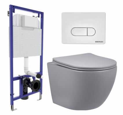 Комплект 3 в 1 инсталляция Berges Wasserhaus Novum 040231 + Унитаз подвесной Vincea Globo VT1-14SMG + кнопка белая